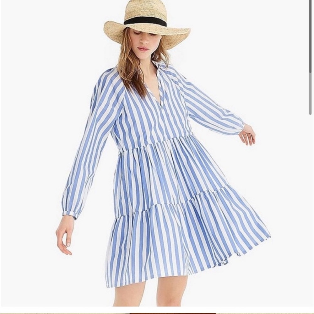 JCrew | Tiered Popover Dress in Striped Cotton Poplin M